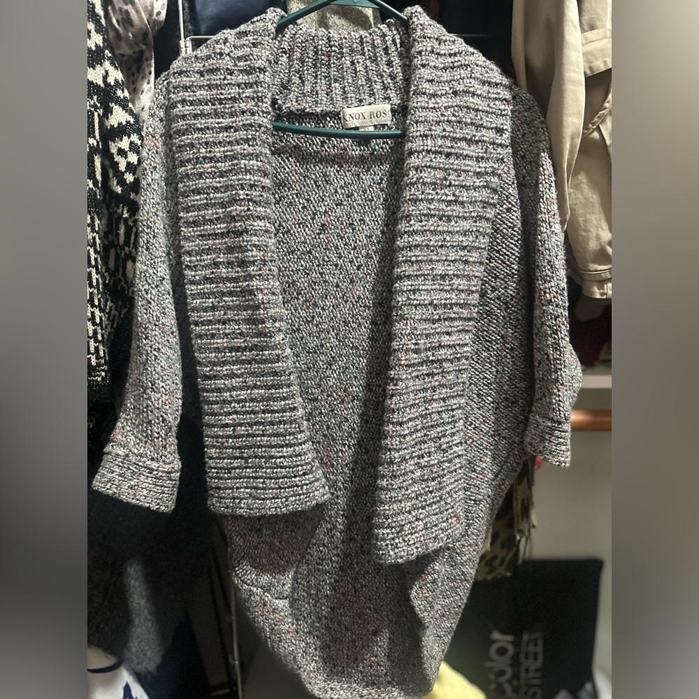 Knox Rose Gray Cardigan Sweater with Textured Knit